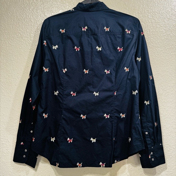 New J. Crew Navy Scottish Terrier Slim Fit Embroidered Shirt Size 12 - Picture 6 of 11